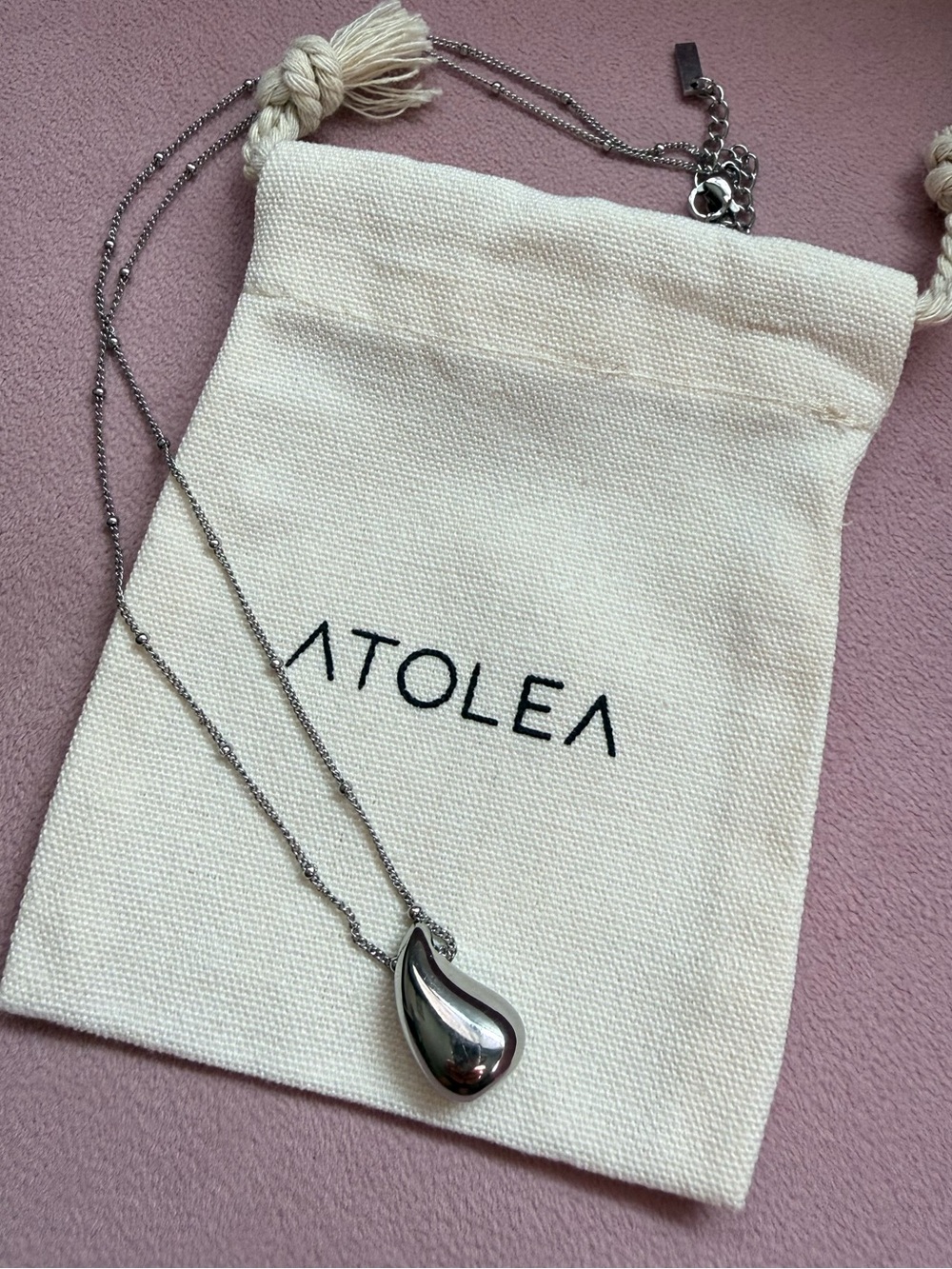 Atolia Silver Teardrop Necklace - Polished Silver Pendant